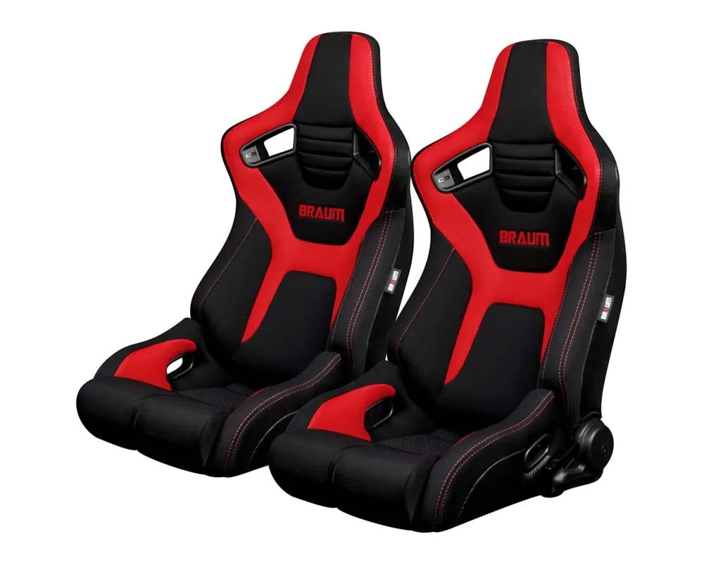 Braum Racing Elite-R Series Sport Seats - Black|Red Polo Cloth (Red Stitching) - BRR1R-BFRD