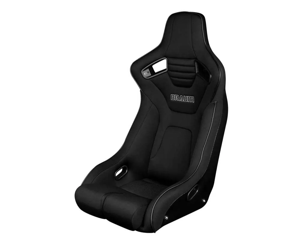 Braum Racing Elite-R Series Fixed Back Bucket Seat - Black Polo Cloth (Black Stitching|Piping) - BRR1R-BKBS