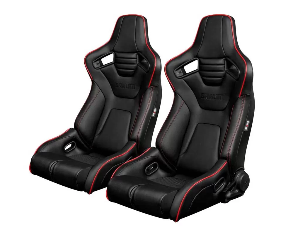 Braum Racing Elite-R Series Sport Seats - Black Leatherette (Red Stitching|Piping) - BRR1R-BKRP