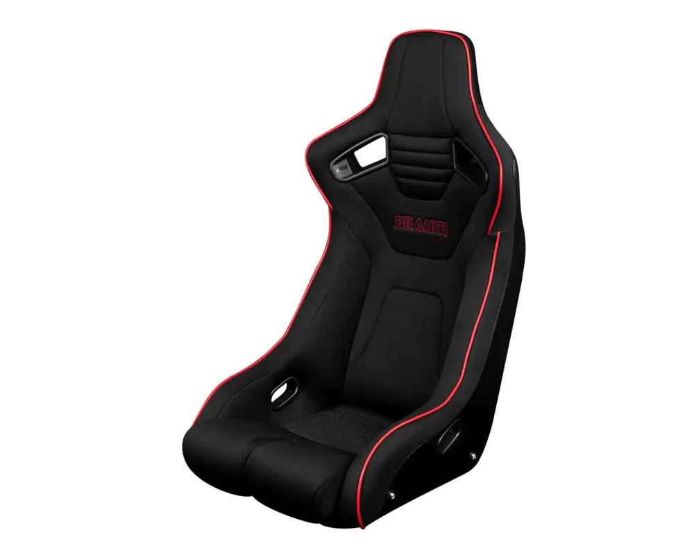 Braum Racing Elite-R Series Fixed Back Bucket Seat - Black Polo Cloth (Red Stitching|Piping) - BRR1R-BKRS