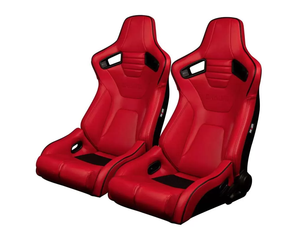 Braum Racing Elite-R Series Racing Seats - Red Leatherette | Black Piping (Pair) - BRR1R-RDBP
