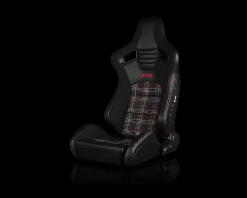 Braum Racing  Elite-S Series Sport Seats Black & Red Plaid Red Stitching - BRR1S-RDPF