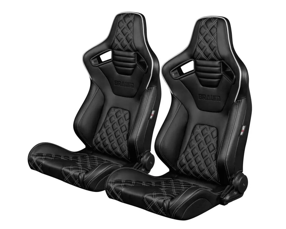 Braum Racing Elite-X Series Sport Seats - Black Diamond (Double White Stitching|Piping) - BRR1X-BDDWS