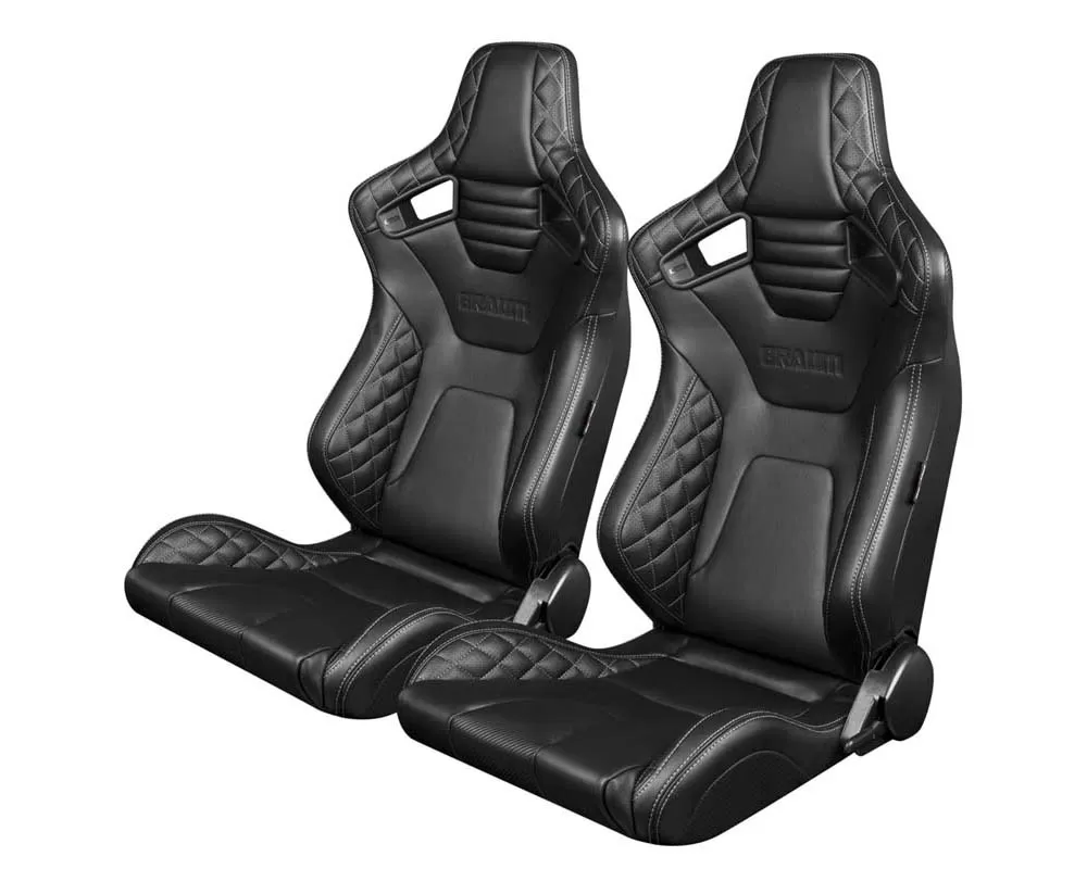 Braum Racing Elite-X Series Sport Seats - Black Diamond (Grey Stitching) - BRR1X-BDGS