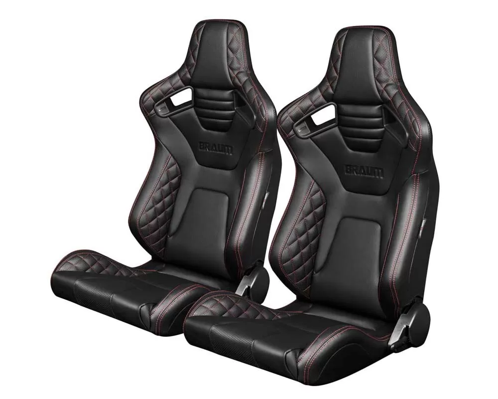 Braum Racing Elite-X Series Sport Seats - Black Diamond (Red Stitching) - BRR1X-BDRS