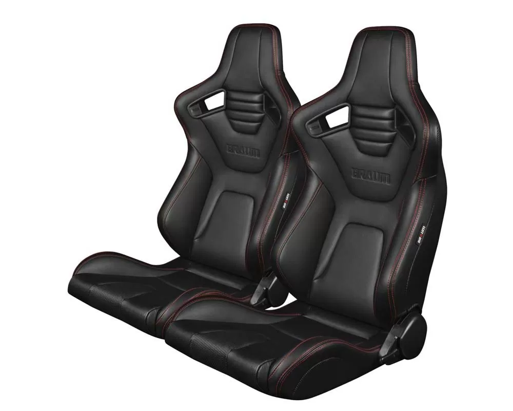 Braum Racing Elite-X Series Sport Seats Black Leatherette Red Stitching - BRR1X-BKRS