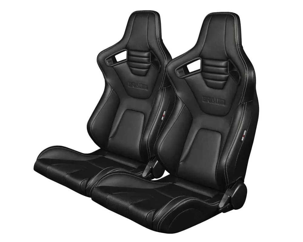 Braum Racing Elite-X Series Sport Seats Black Leatherette White Stitching - BRR1X-BKWS