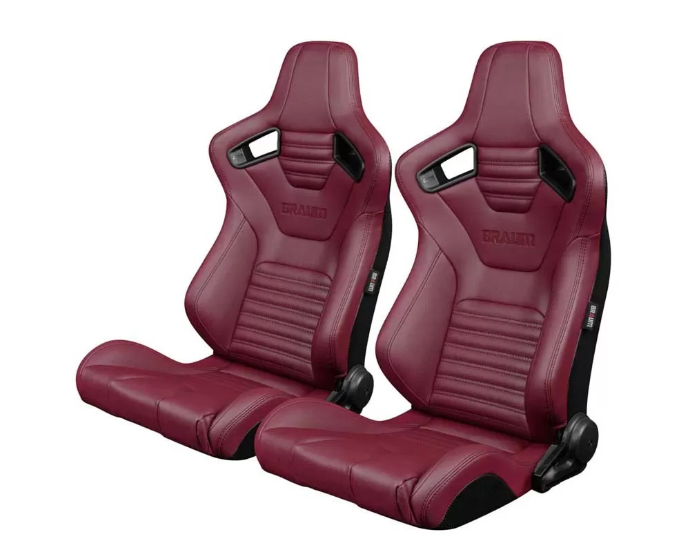 Braum Racing Elite-X Series Sport Seats - Maroon Leatherette (Black  Stitching)