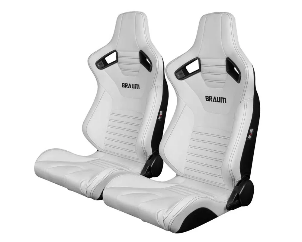 Braum Racing Elite-X Series Sport Seats - White Leatherette (Black Stitching) - BRR1X-WHBS