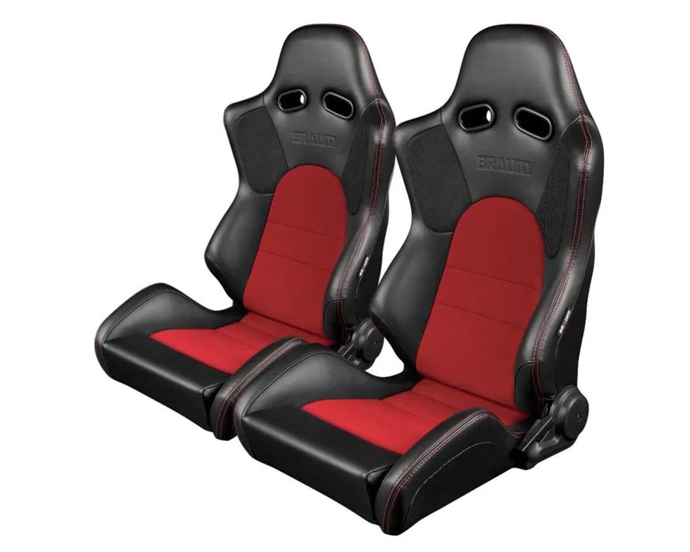 Braum Racing Advan Series Sport Seats - Black Leatherette w/ Red Fabric Insert - BRR2-BKRD