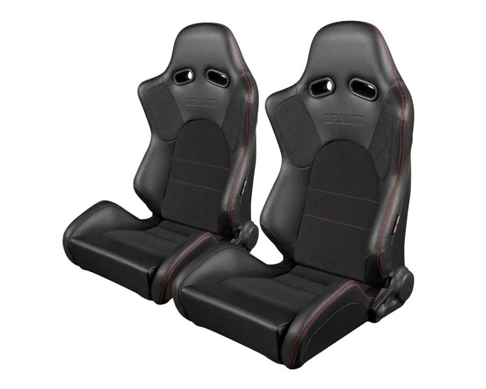 Braum Racing Advan Series Sport Seats - Black Leatherette (Red Stitching) - BRR2-BKRS