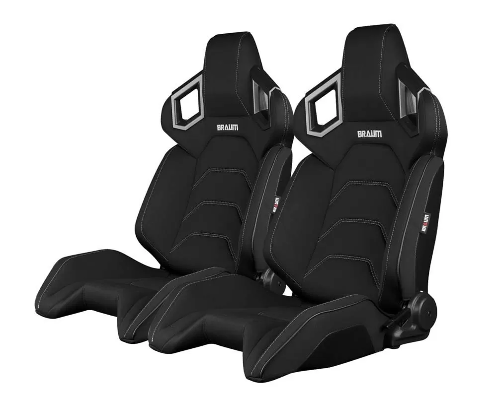 Braum Racing Alpha X Series Sport Seats - Black Polo Fabric (Grey Stitching) - BRR5-BFGS