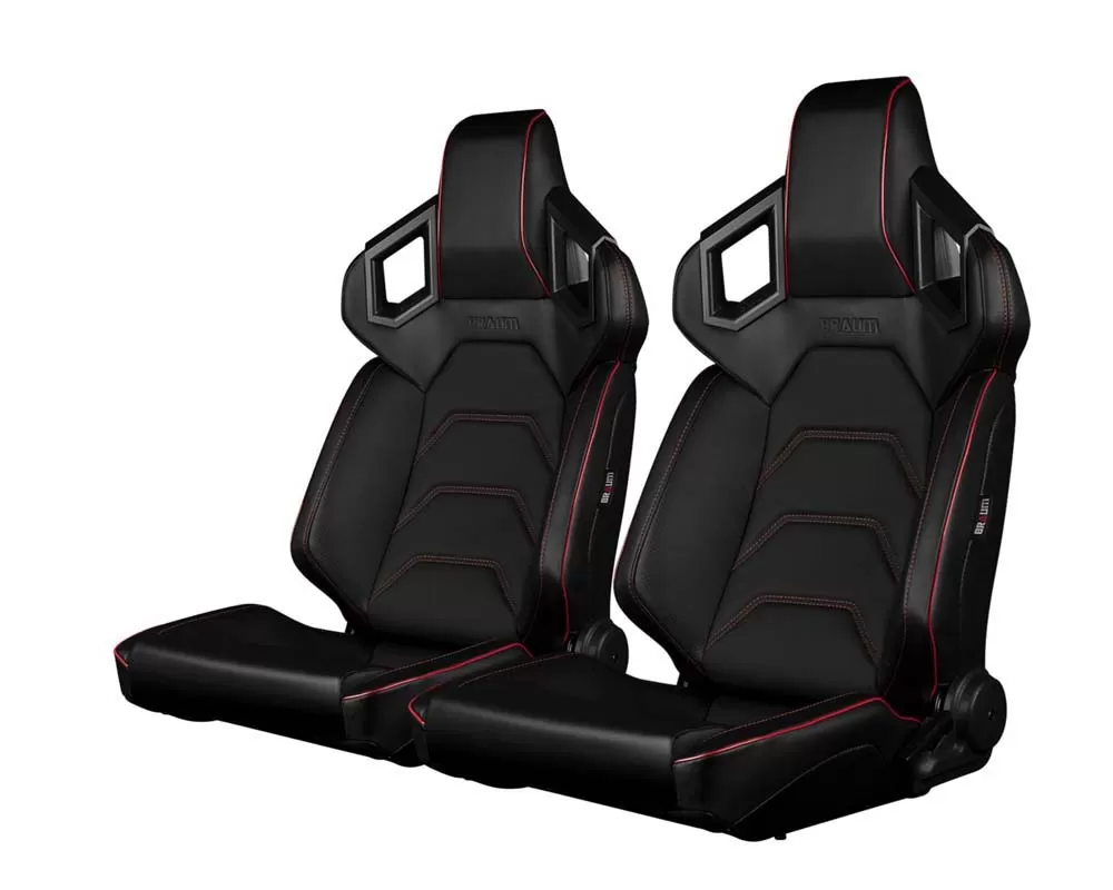 Braum Racing Alpha X Series Sport Seats - Black|Red Stitching - Low Base Version - BRR5-BKRS
