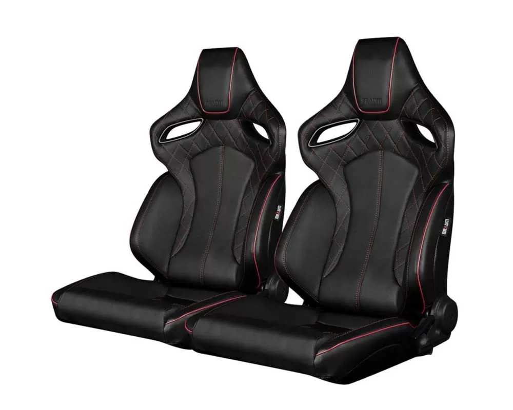 Braum Racing Orue Series Sport Seats - Black Diamond (Red Stitching) - BRR6-BDRS