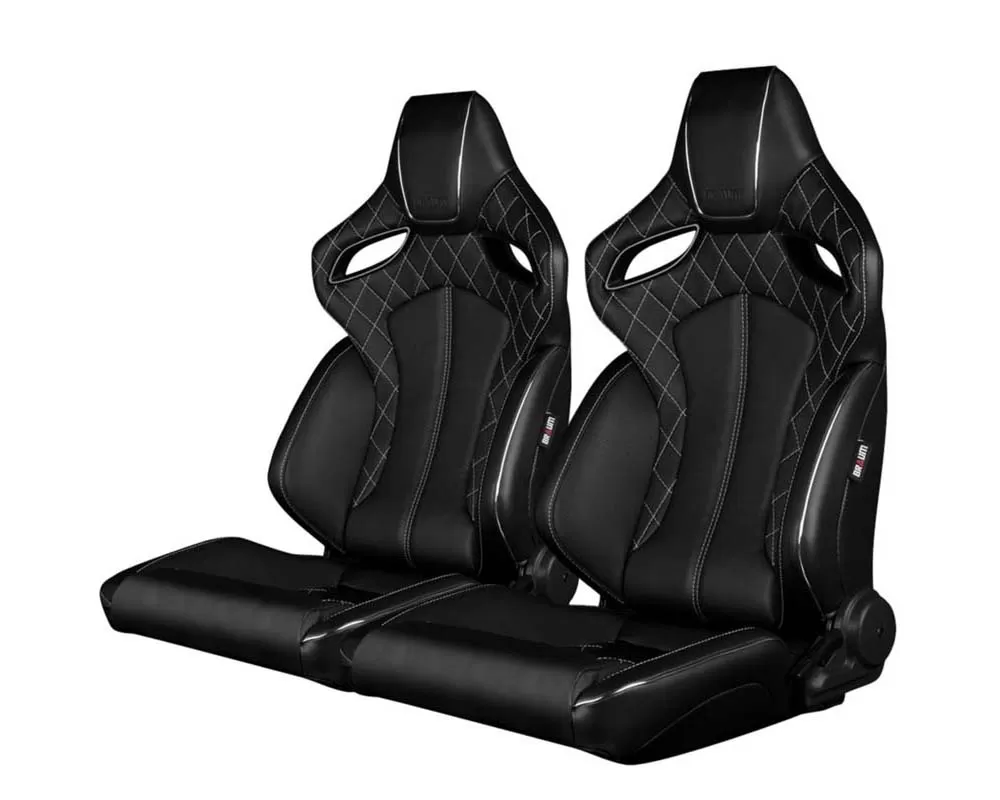 Braum Racing Orue Series Sport Seats - Black Diamond (White Stitching) - BRR6-BDWS