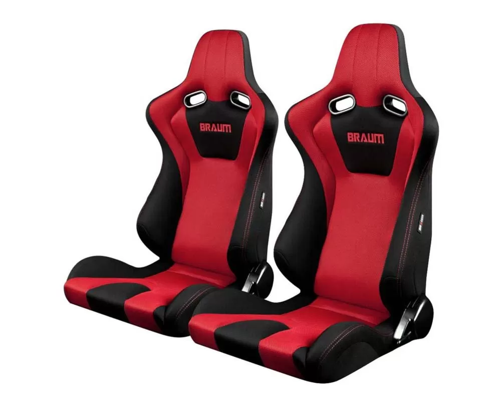 Braum Racing Venom Series Sport Seats - Black|Red Cloth (Red Stitching) - BRR7-BKRD
