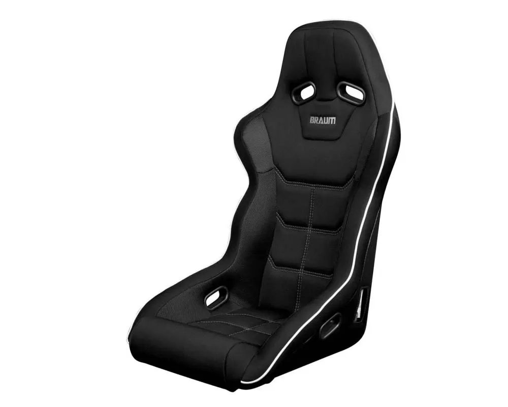 Braum Racing Falcon X Series Fixed Back Racing Seat - Black Polo Cloth (White Stitching|Piping) - BRR8-BFWP
