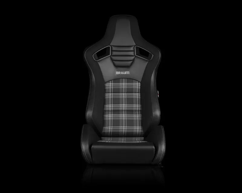 Braum Racing  Elite-S Series Sport Seats Black & Grey Plaid Grey Stitching - BRR1S-GYPF