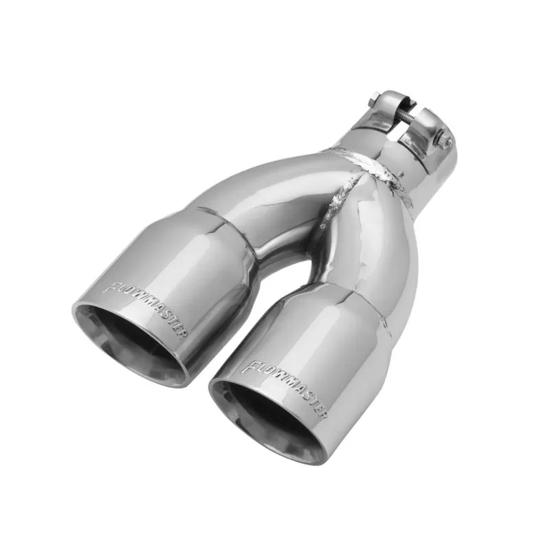 Flowmaster Exhaust Tip - 3.00 in. Dual Angle Cut Polished SS Fits 2.25 in. Tubing -Clamp on - 15384
