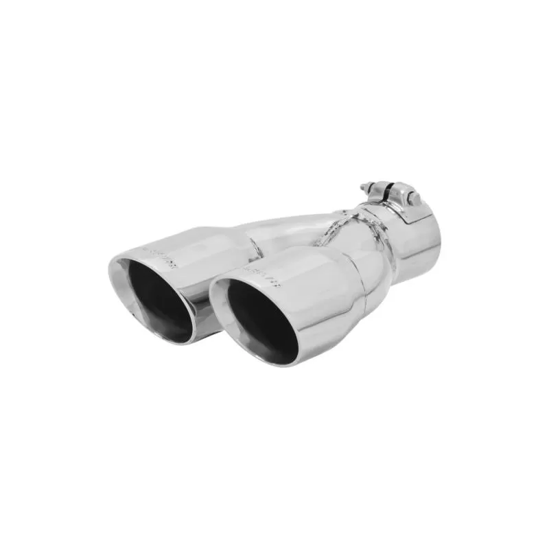 Flowmaster Exhaust Tip - 3.00 in Dual Angle Cut Polished SS Fits 2.50 in. - Right -Clamp on - 15389