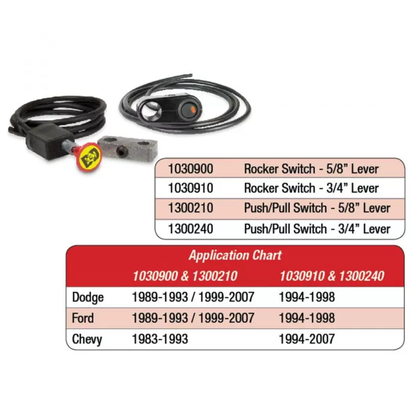 BD Diesel Rocker Switch Kit, Exhaust Brake - 5/8 Manual Lever Dodge - 1030900