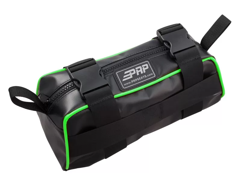 PRP Seats Baja Bag Black With Neon Green Piping Vinyl Coated Nylon - E10-W