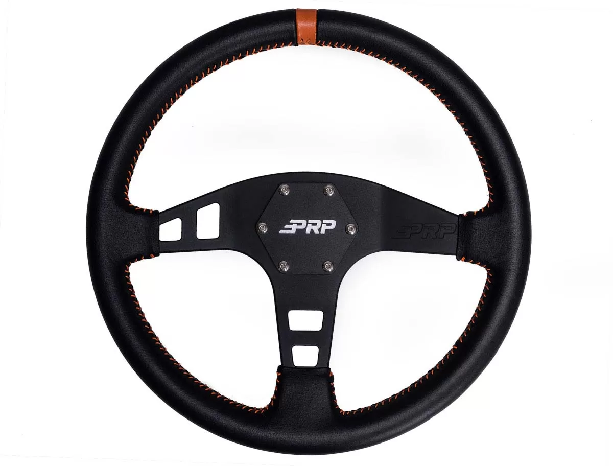 Flat Leather Steering Wheel Orange PRP Seats - G214