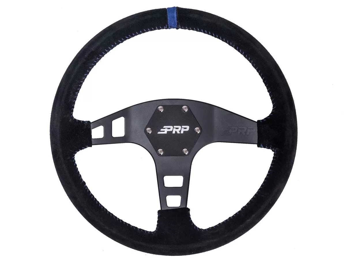 Flat Suede Steering Wheel Blue PRP Seats - G221