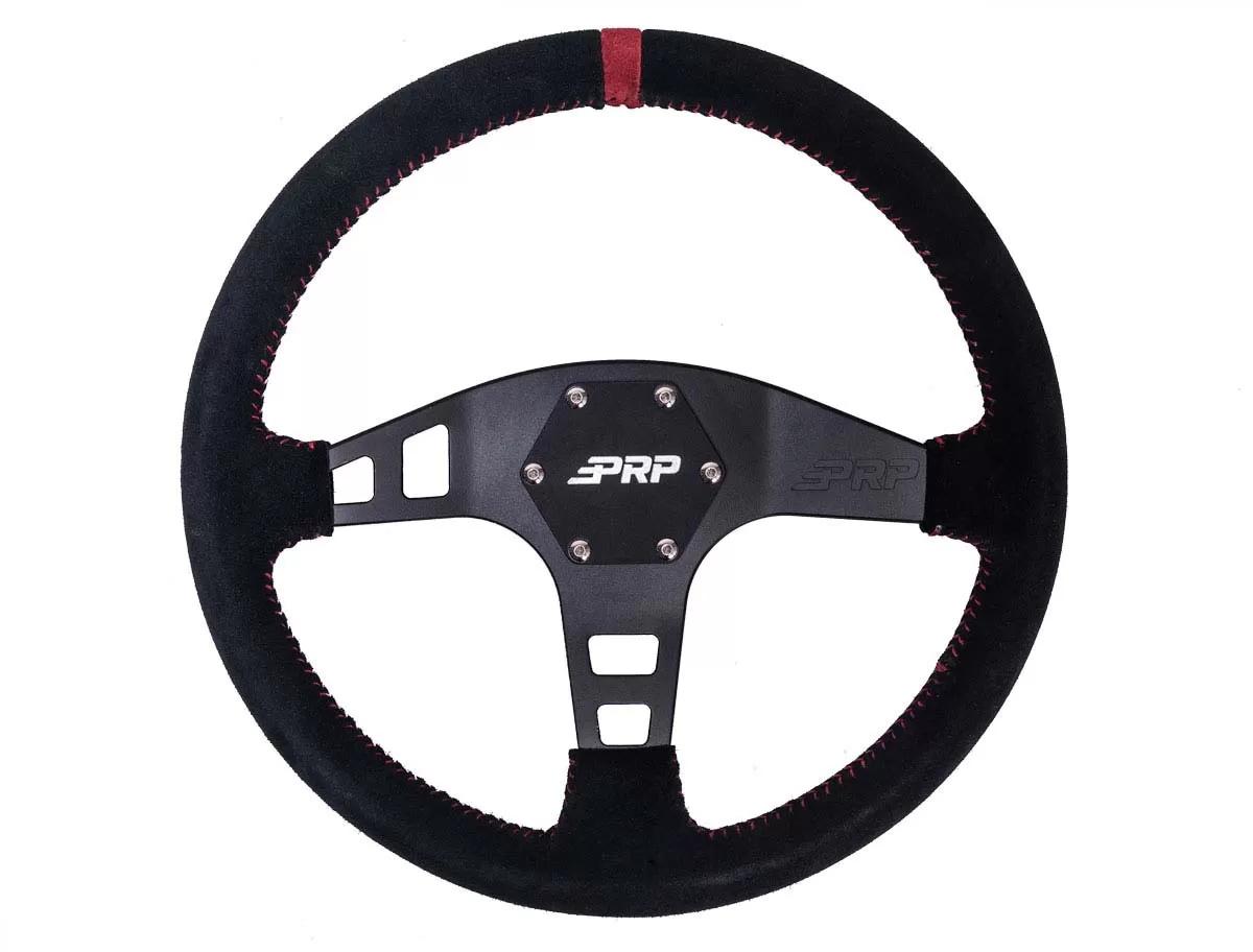 Flat Suede Steering Wheel Red PRP Seats - G223