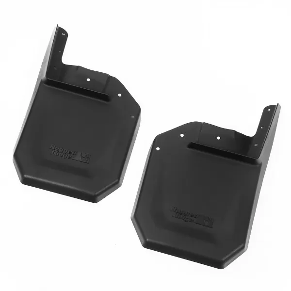 This pair of front splash guards from Rugged Ridge fits 07-18 Jeep Wrangler. Jeep Wrangler 2007-2018 - 11642.11