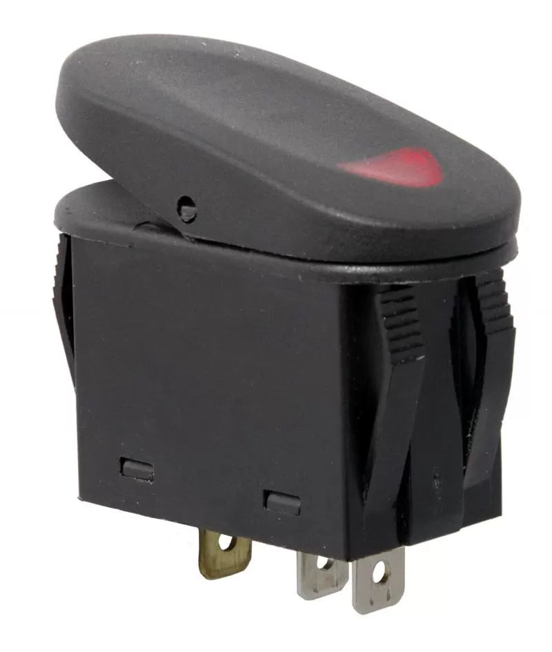 This black 2-position rocker switch from Rugged Ridge has a red indicator light. - 17235.02
