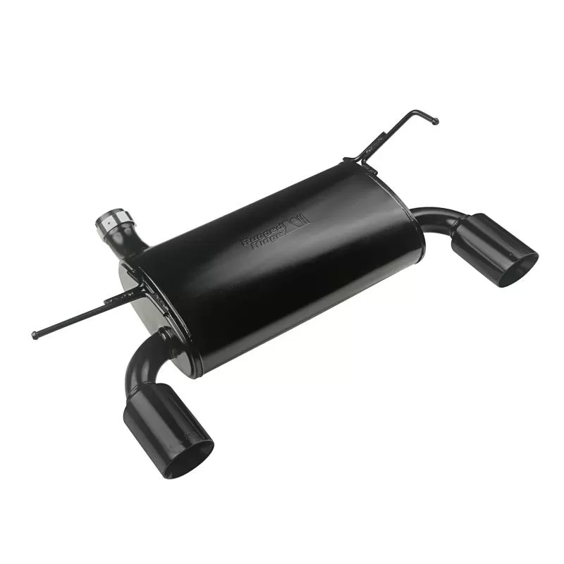 This black axle-back exhaust system from Rugged Ridge fits 07-18 Jeep Wrangler. Jeep Wrangler 2007-2018 - 17606.77