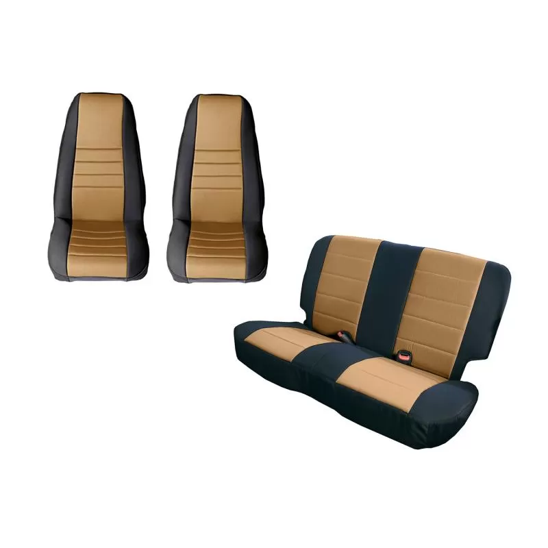 Rugged Ridge Seat Cover Kit, Black/Tan; 80-90 Jeep CJ/Wrangler YJ Jeep - 13290.04