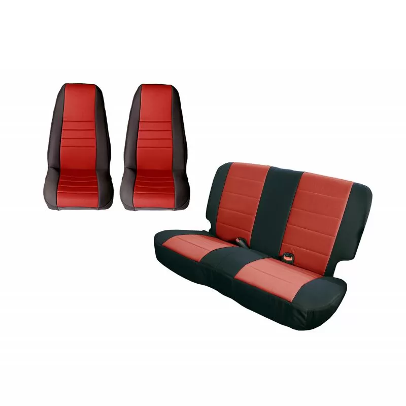 Rugged Ridge Seat Cover Kit, Black/Red; 80-90 Jeep CJ/Wrangler YJ Jeep - 13290.53