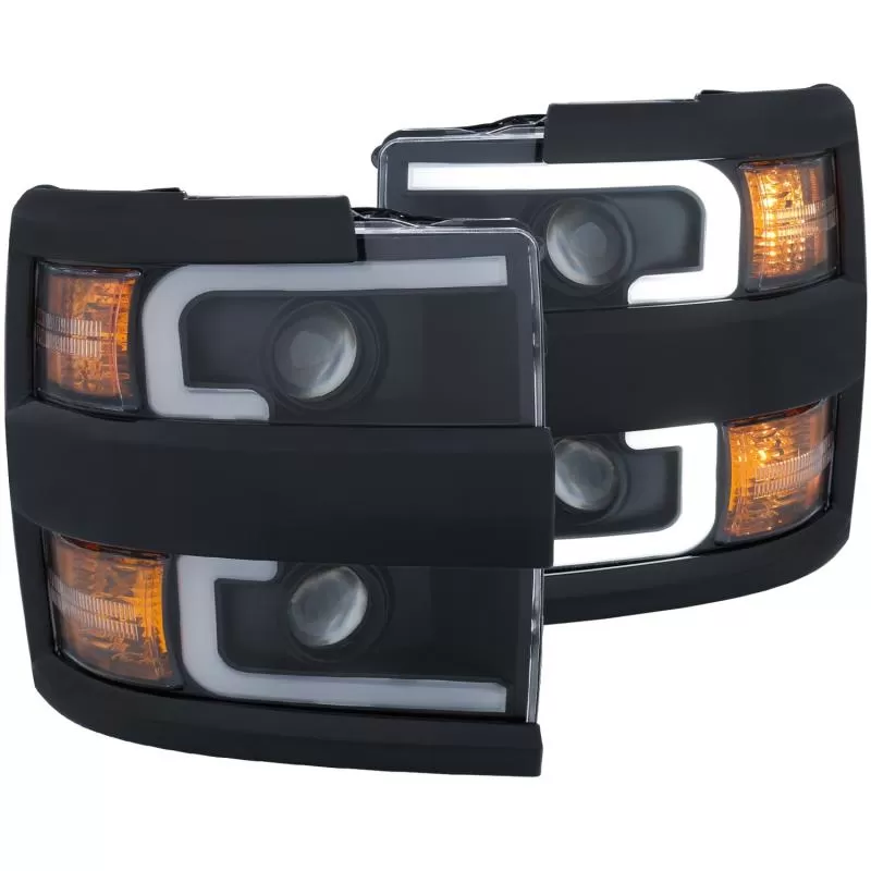 Anzo USA Projector Headlights w/Plank Style Design Black w/Amber - 111363