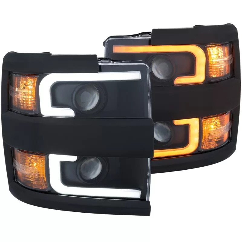 Anzo USA Projector Headlights w/Plank Style Switchback Black w/Amber (Black Rim) - 111364