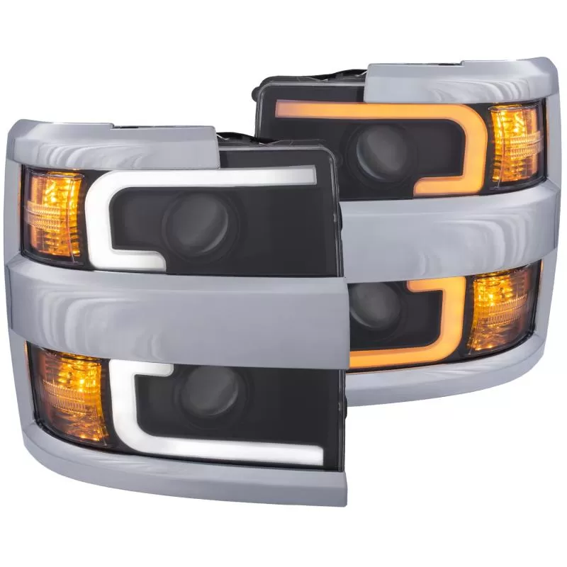Anzo USA Projector Headlights w/Plank Style Switchback Black w/Amber (Chrome Rim) - 111365