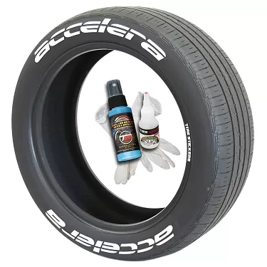 Tire Stickers Permanent Raised Rubber Lettering 'Accelera' Logo - 4 of each -   17"-18" - 1" -WHITE - ACCLRA-1718-1-4-W