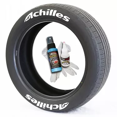 Tire Stickers Permanent Raised Rubber Lettering 'Achilles' Logo - 4 of each -   14-21" - 1"  - WHITE - ACHILLES-1-4-PM-1-1