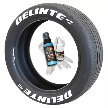 Tire Stickers Permanent Raised Rubber Lettering 'Delinte' Logo - 4 of each -    14-21" - 1.25" - WHITE - DELINTE-125-4-PM-1