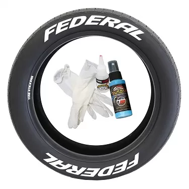 Tire Stickers Permanent Raised Rubber Lettering 'Federal' Logo - 4 of each -  17"-18" - 1.25" - WHITE - FEDRL-1718-125-4-W