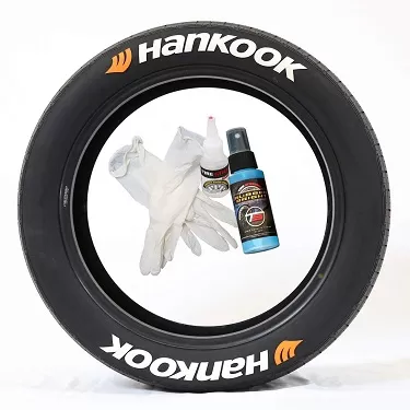 Tire Stickers Permanent Raised Rubber Lettering 'Hankook' with Red Logo - 8 of each - 17"-18" - 1"- WHITE - HNKOOKR-1718-1-8-W