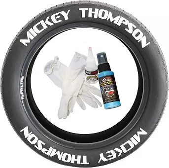 Tire Stickers Permanent Raised Rubber Lettering 'Mickey Thompson' Logo - 4 of each - 19"-21" - .75" - WHITE - MCKYTHMP-1921-75-4-W