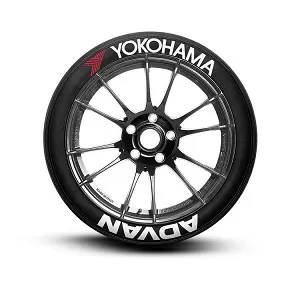 Tire Stickers Permanent Raised Rubber Lettering 'Yokohama Advan' with Red Logo - 4 of each - 14"-16" - 1.5" - WHITE - YOKOADVN-1416-15-4-W