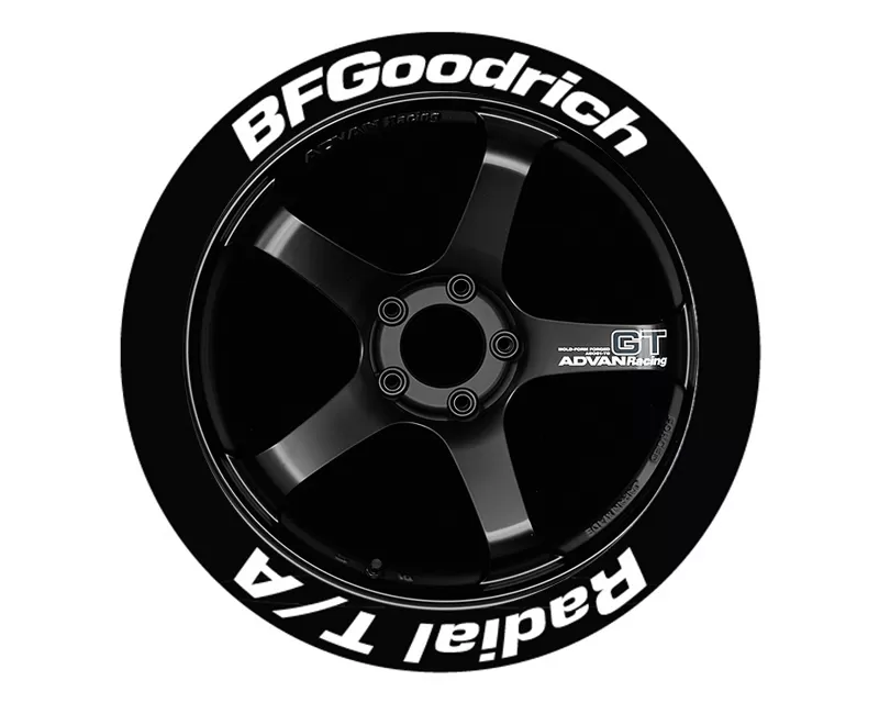 Tire Stickers Permanent Raised Rubber Lettering 'Bf Goodrich Radial T/A' - 4 Of Each - 14"-16" - 1.25" - Yellow - BFGRADTA-1416-125-4-Y