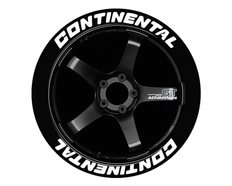 Tire Stickers Permanent Raised Rubber Lettering 'Continental' - 8 Of Each - 17"-18" - 1.25" - White - CON-1718-125-8-W