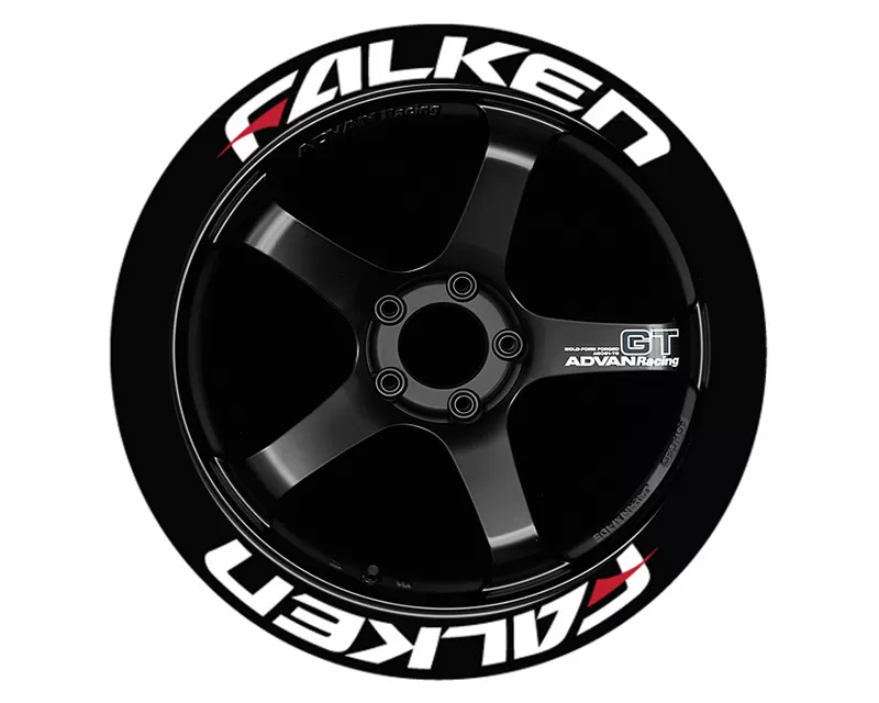 Tire Stickers Permanent Raised Rubber Lettering 'Falken Azenis Red Dash' - 4 Of Each - 17"-18" - 1" - White - FALAZERED-1718-1-4-W