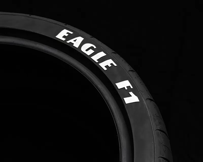 Tire Stickers Permanent Raised Rubber Lettering 'Good Year Eagle F1' Logo - 4 of each - 14"-16" - 1.25"  - WHITE - GYEAG-1416-125-4-W