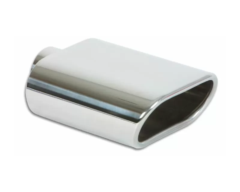 Vibrant Performance Polished 5.5" x 3" Oval Rolled Single Walled Angle Cut Stainless Steel Exhaust Tip - 2.25" Inlet - 1405