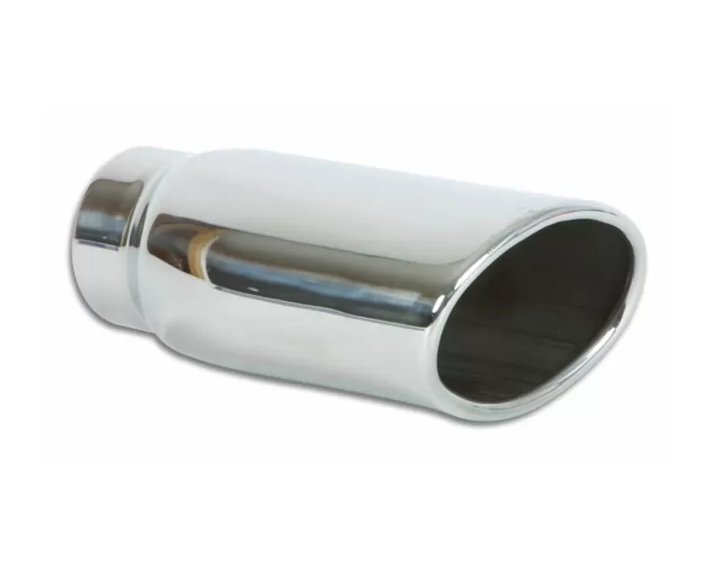 Vibrant Performance Polished 4.5" x 3" Oval Rolled Single Walled Angle Cut Stainless Steel Exhaust Tip - 2.5" Inlet - 1406